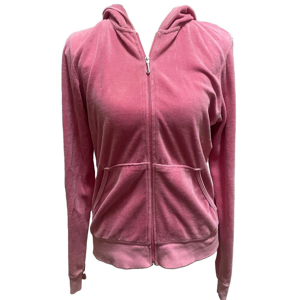 VTG Juicy Couture Pink Velour Hoodie Y2K Made In USA Jacket Size XL Mean Girls